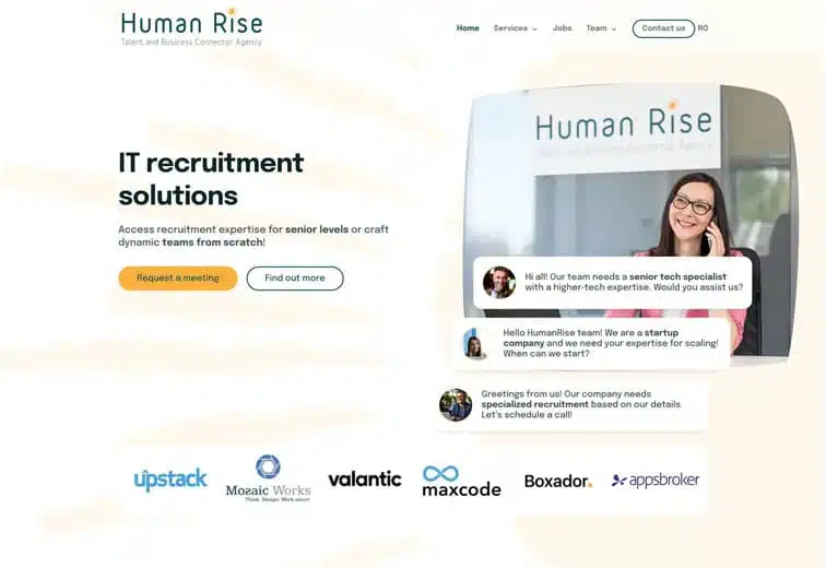 Website Human Rise — agenție de recrutare IT, proiect web design WordPress personalizat WPMYWAY