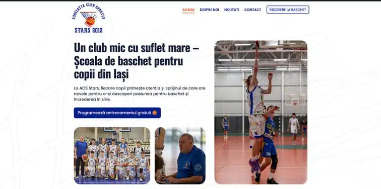 Website Stars 2022 — Școala de baschet pentru copii din Iași, proiect web design WordPress personalizat
